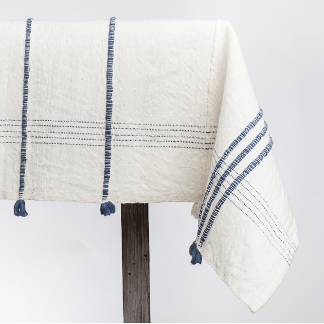 Hand woven Striped Ethiopian Cotton Tablecloth (Navy or Grey) - Eco-Friendly, Fair Trade