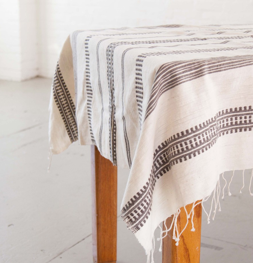 Hand woven Striped Ethiopian Cotton Tablecloth (Blue or Grey) - Eco-Friendly, Fair Trade