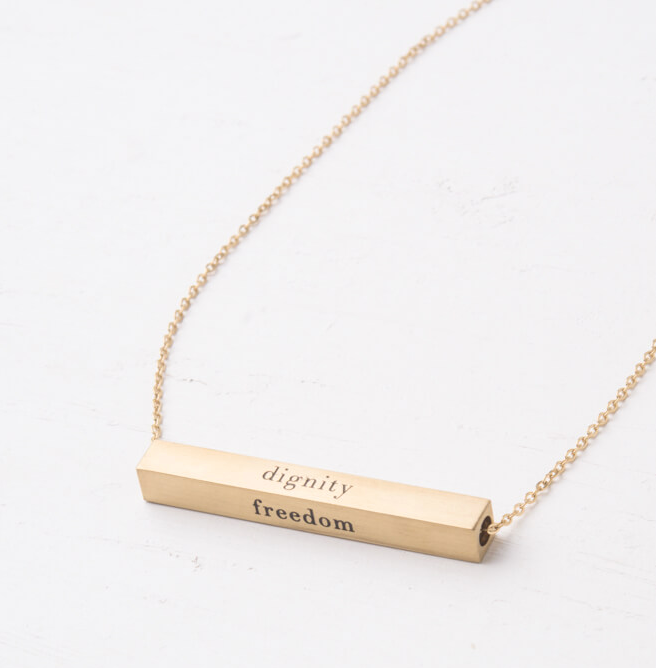 Gold Dignity Freedom Bar Necklace, Create careers for exploited girls & women!