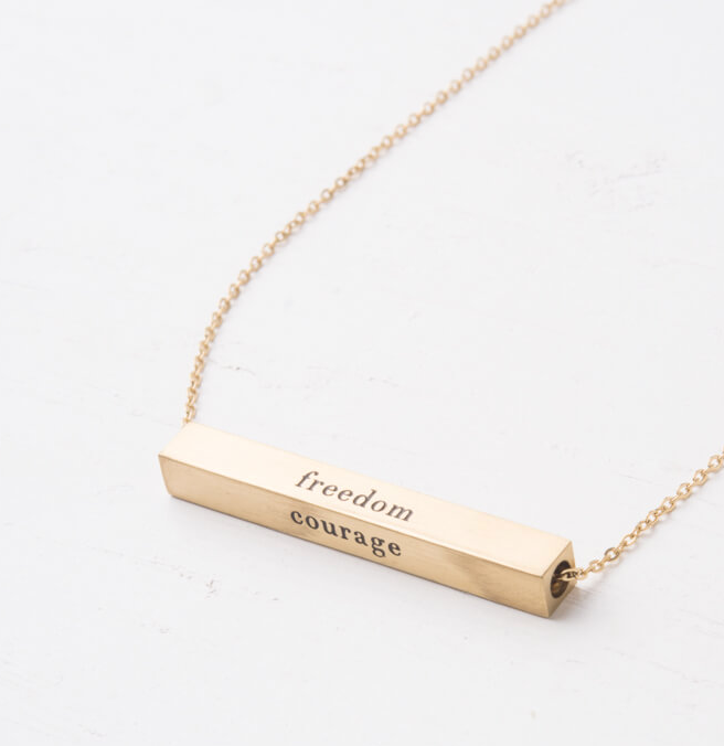 Gold Dignity Freedom Bar Necklace, Create careers for exploited girls & women!