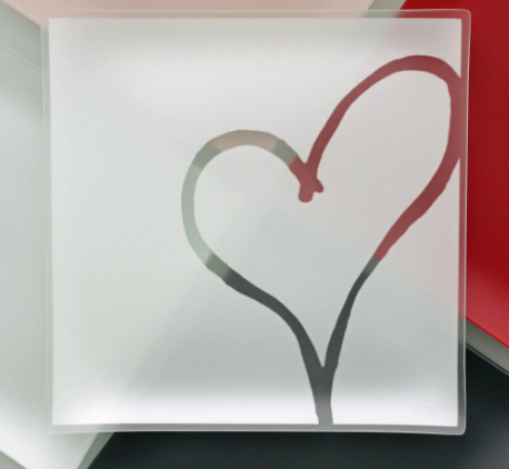 13" Recycled Etched Glass Heart Plates-  10% goes to help Habitat For Humanity!