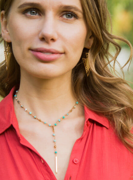 Turquoise & Gold Drop Necklace, Give freedom & create careers for exploited women!