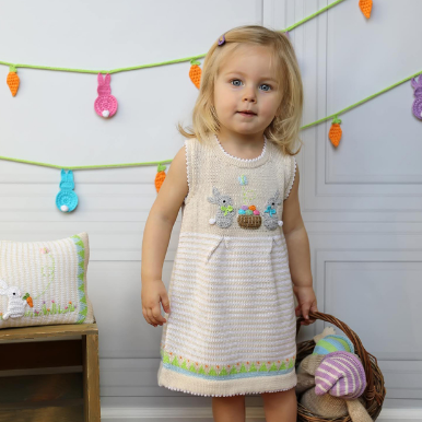 Hand Knit Baby / Toddler Easter Dress With Bunnies, Fair Trade