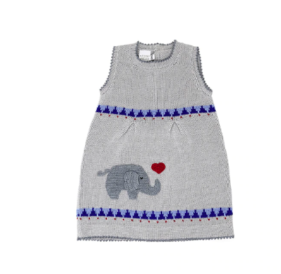 Hand Knit Baby / Toddler Dress With an Elephant and heart, Fair Trade