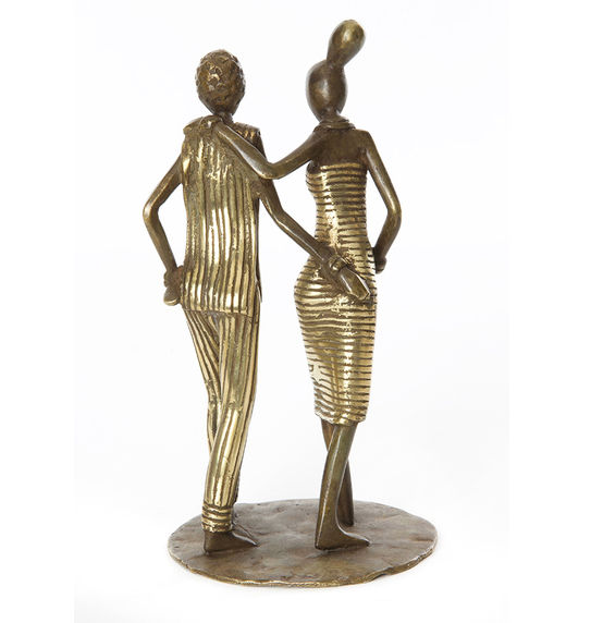 Couple, Pregnant Woman & Man Walking Bronze Sculpture  - Fair Trade, Educates Artisans- Eco-Friendly