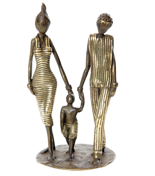 Family with Child Bronze Sculpture, Fair Trade, Educates Artisans- Eco-Friendly