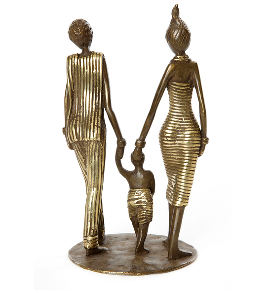 Family with Child Bronze Sculpture, Fair Trade, Educates Artisans- Eco-Friendly