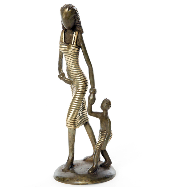 Mother with Child Bronze Sculpture, Fair Trade, Educates Artisans- Eco-Friendly