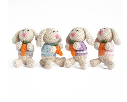 Set of 4 Hand Crocheted Easter Bunny Ornaments,  Fair Trade