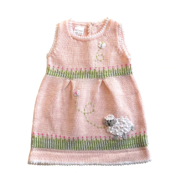 Hand Knit Pink Easter Dress With a Baby Lamb, Fair Trade