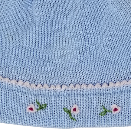 Hand Knit Blue Easter Hat With Flowers, Baby/ Toddler -Fair Trade
