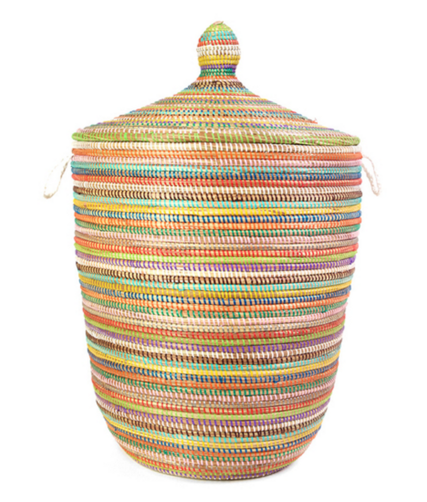 Large Handcrafted Rainbow Hamper Decorative Storage Basket - Fair Trade, Eco-Friendly