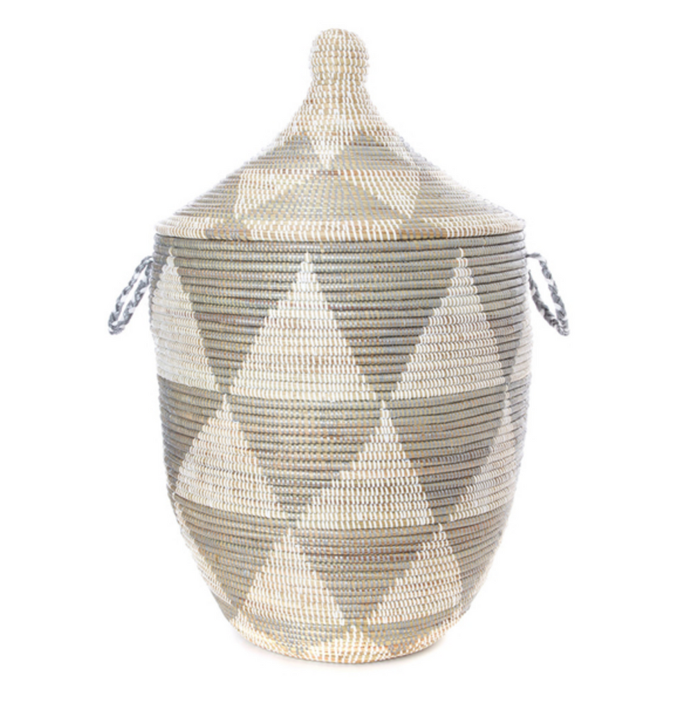 Large Silver Diamond Storage Basket, Fair Trade- Eco-Friendly