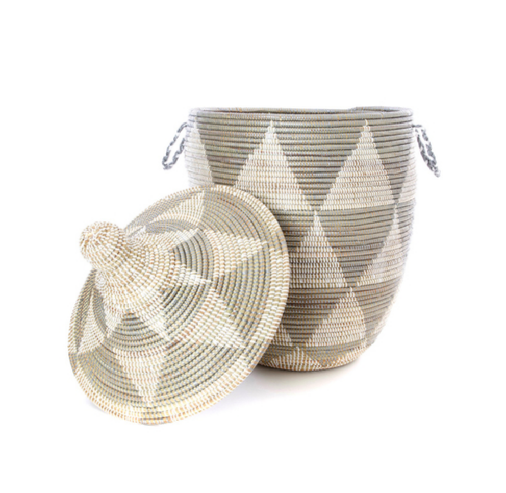 Medium Silver Diamond Storage Basket, Fair Trade- Eco-Friendly