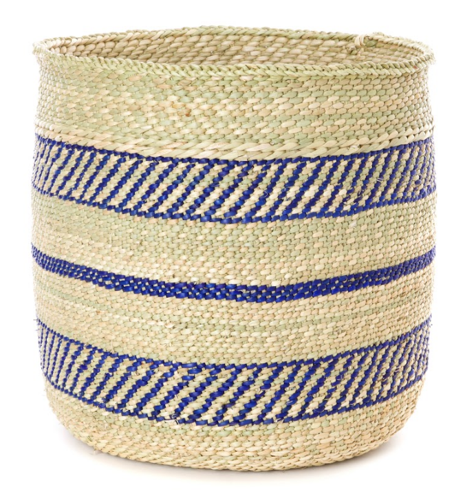 Handwoven Grass Storage Baskets, Blue Accents, Fair Trade from Tanzania