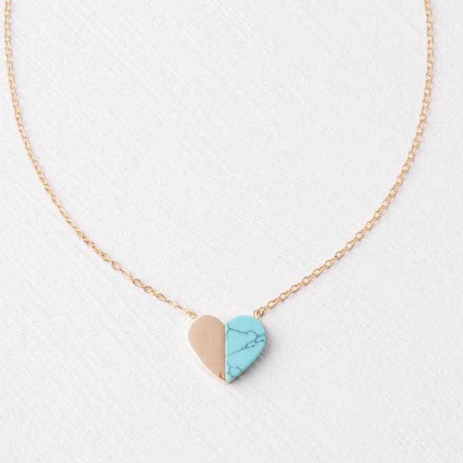 Turquoise & Gold Heart Pendant Necklace- Gives Freedom to Women