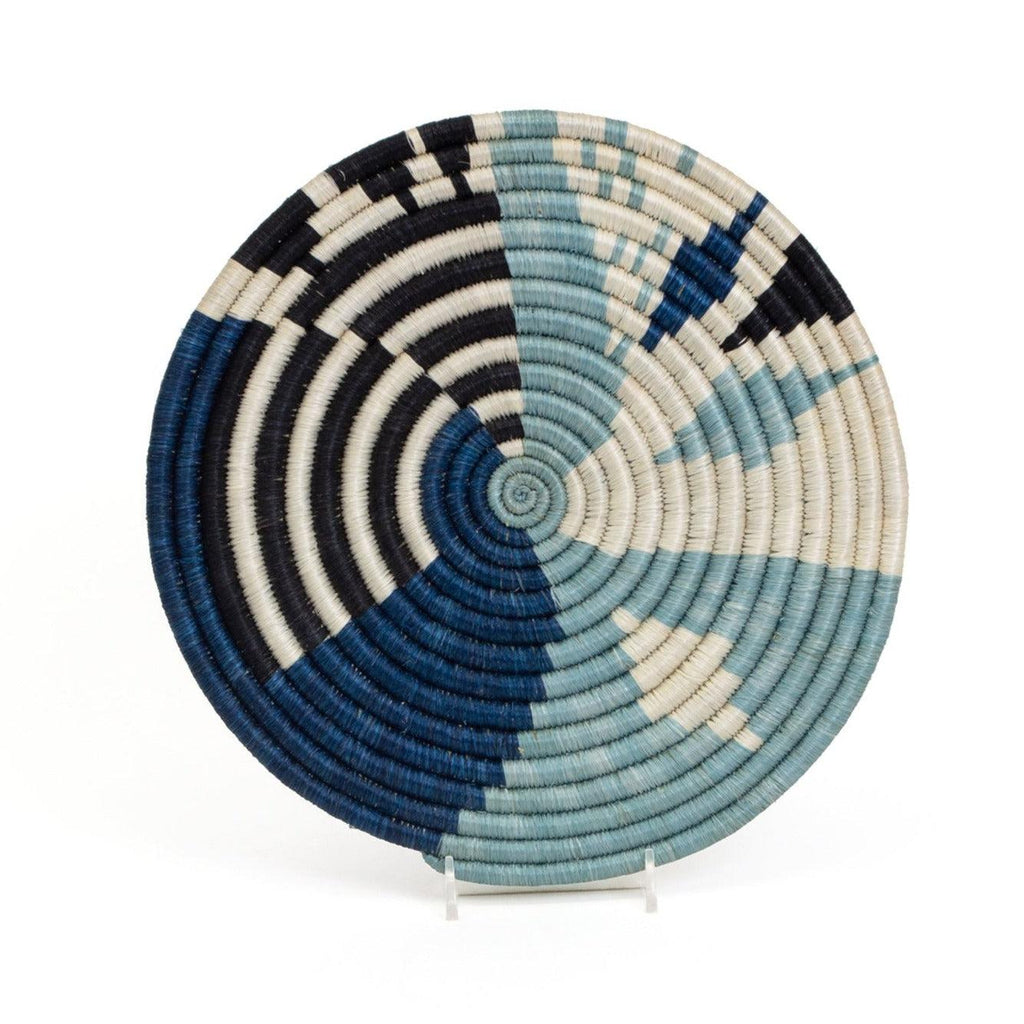 10" Hand Woven Silver & Blue Trivet Plate Basket- Fairtrade, Rwanda