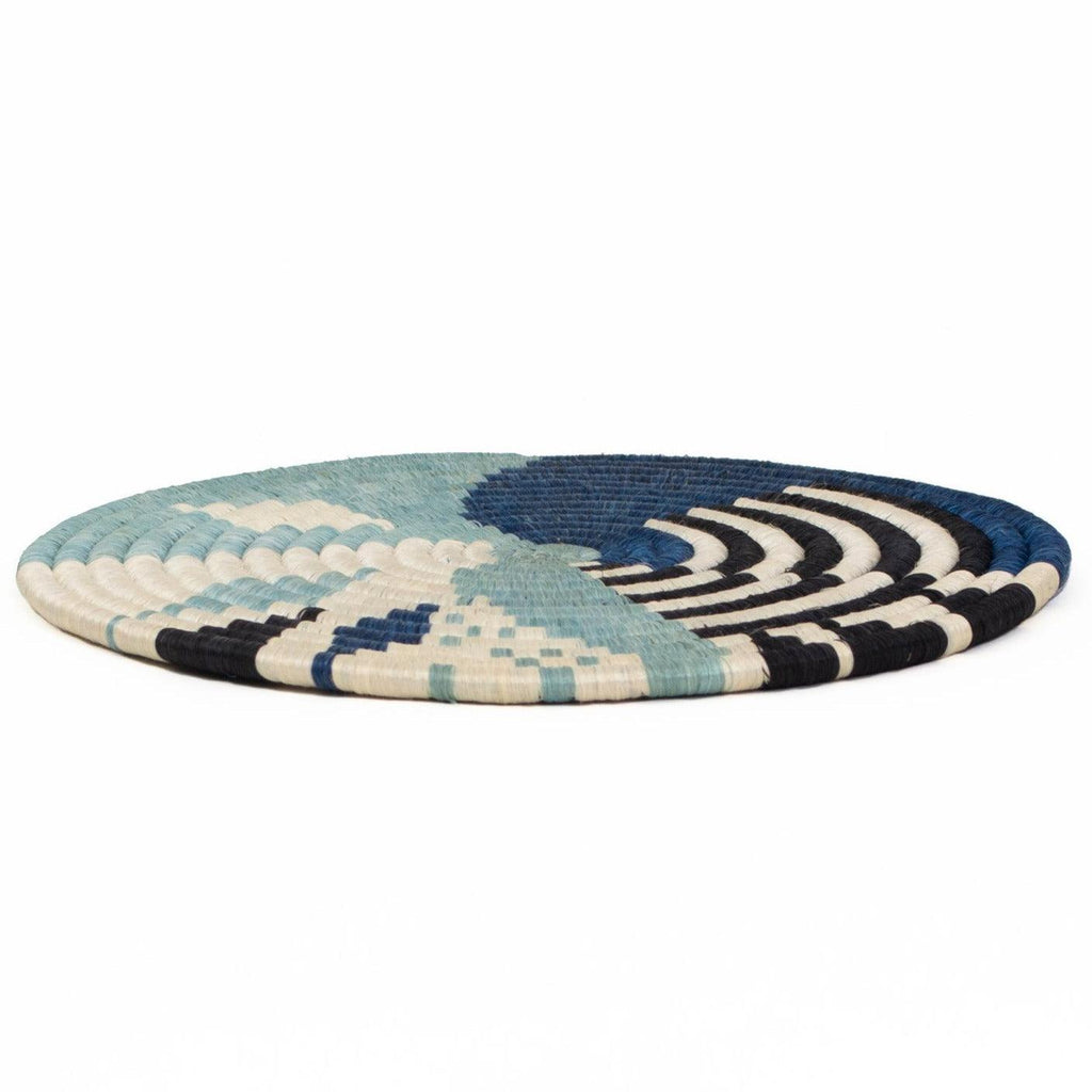 10" Hand Woven Silver & Blue Trivet Plate Basket- Fairtrade, Rwanda