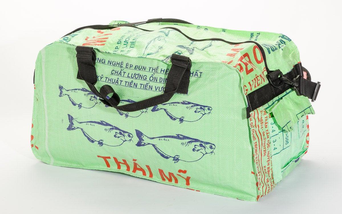 Medium Upcycled Duffle Bag, Repurposed Feed Bag, Saves Landfill Space! Mountain