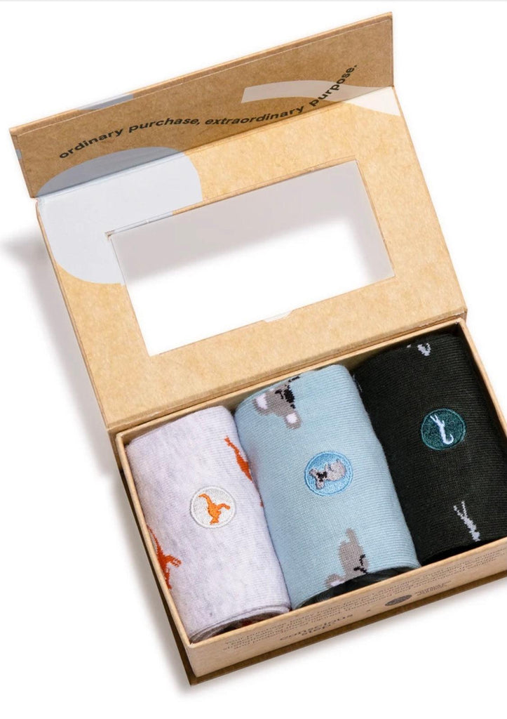 3 Pairs of Organic Socks in Gift Box that protect Animals