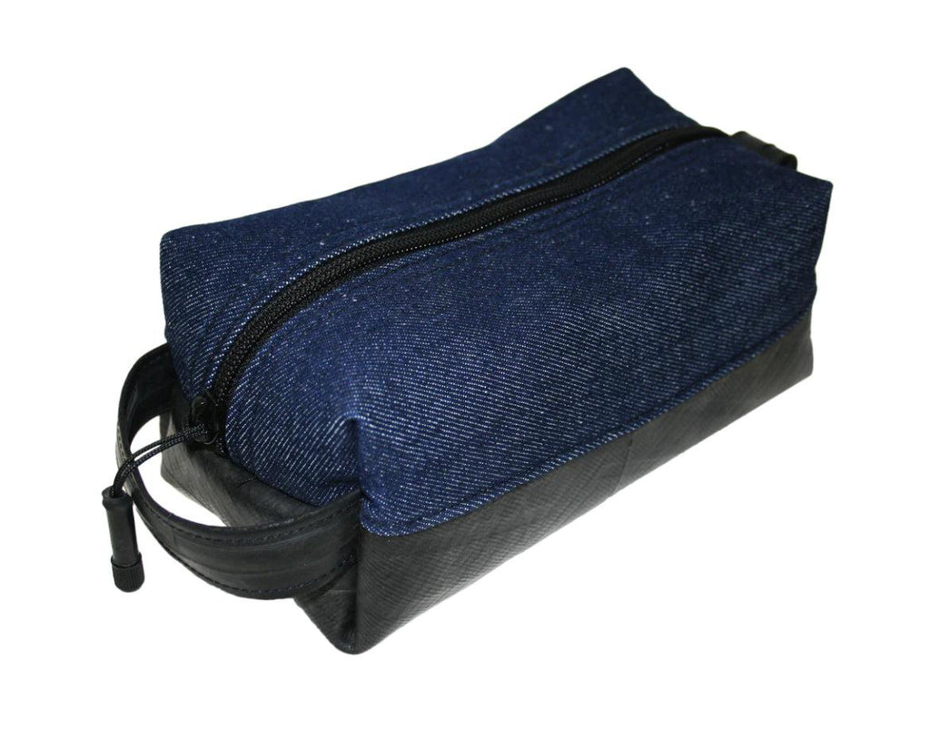 Large Denim Upcycled Dopp Travel Kit - Made in the USA - Saves Landfill Space!