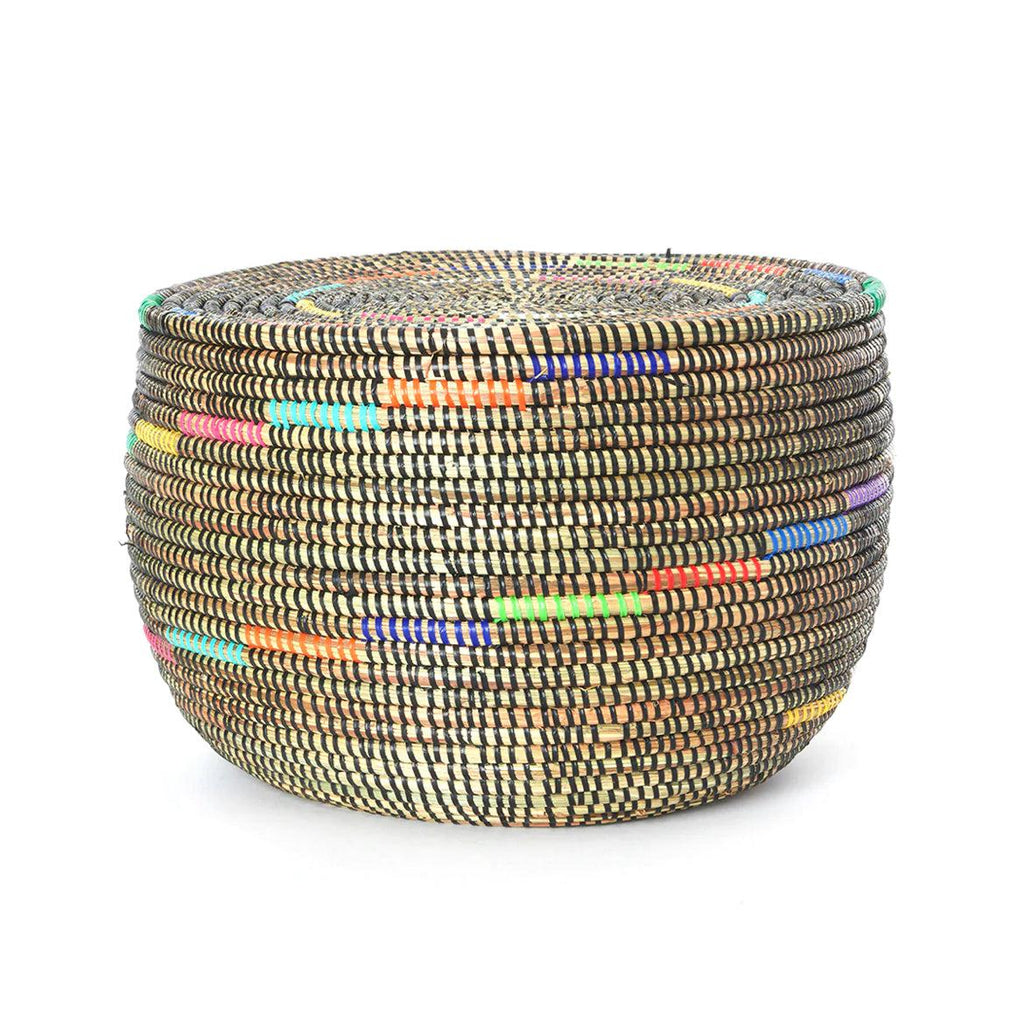 Brown Rainbow Swirl Handwoven African Cattail Decorative Storage Basket, Fair Trade