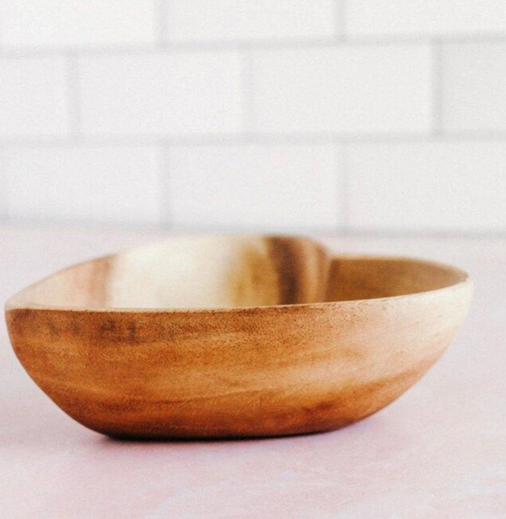 Set of 3 - 6.5” Acacia Wood Heart Snack and Jewelry Bowls, Fair Trade & Sustainably Harvested