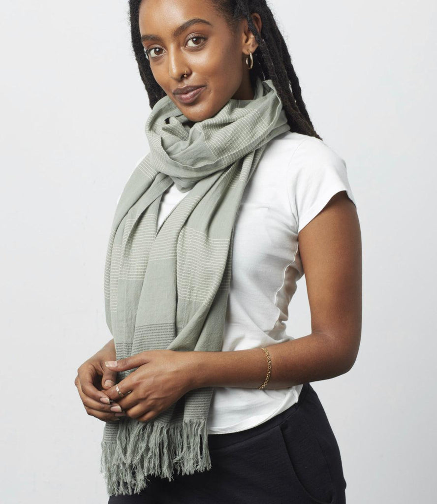 Sage Green Cotton Scarf/ Shawl - Help Break the Cycle of Poverty!