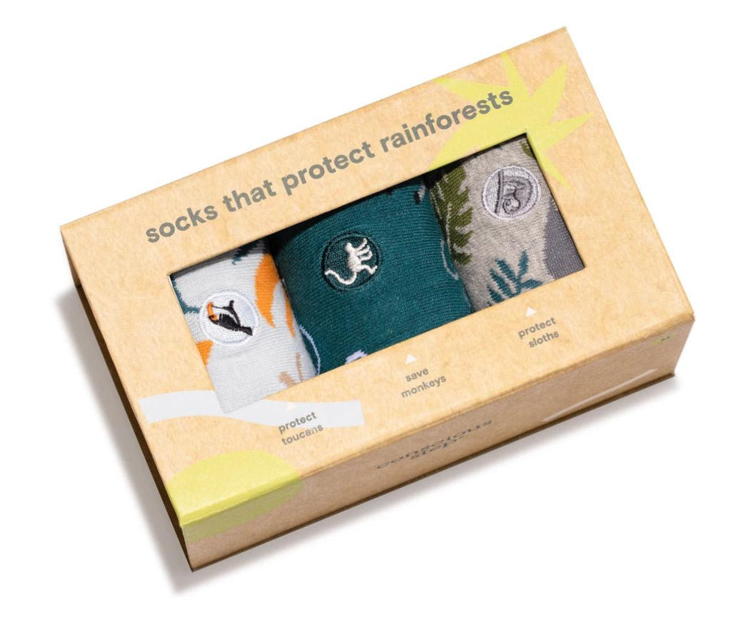 3 Pairs of Organic Socks in Gift Box that protects the Rainforest