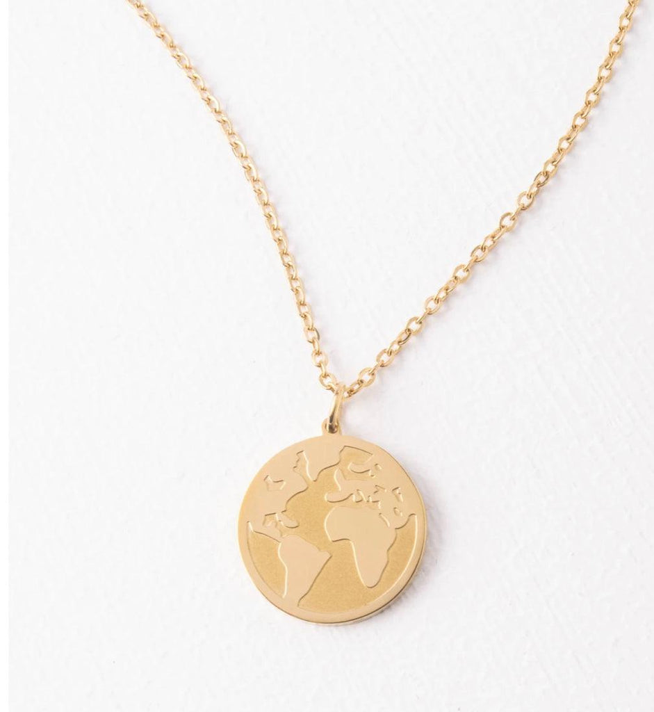Engraved Gold World Necklace- Give freedom & create careers for exploited women!