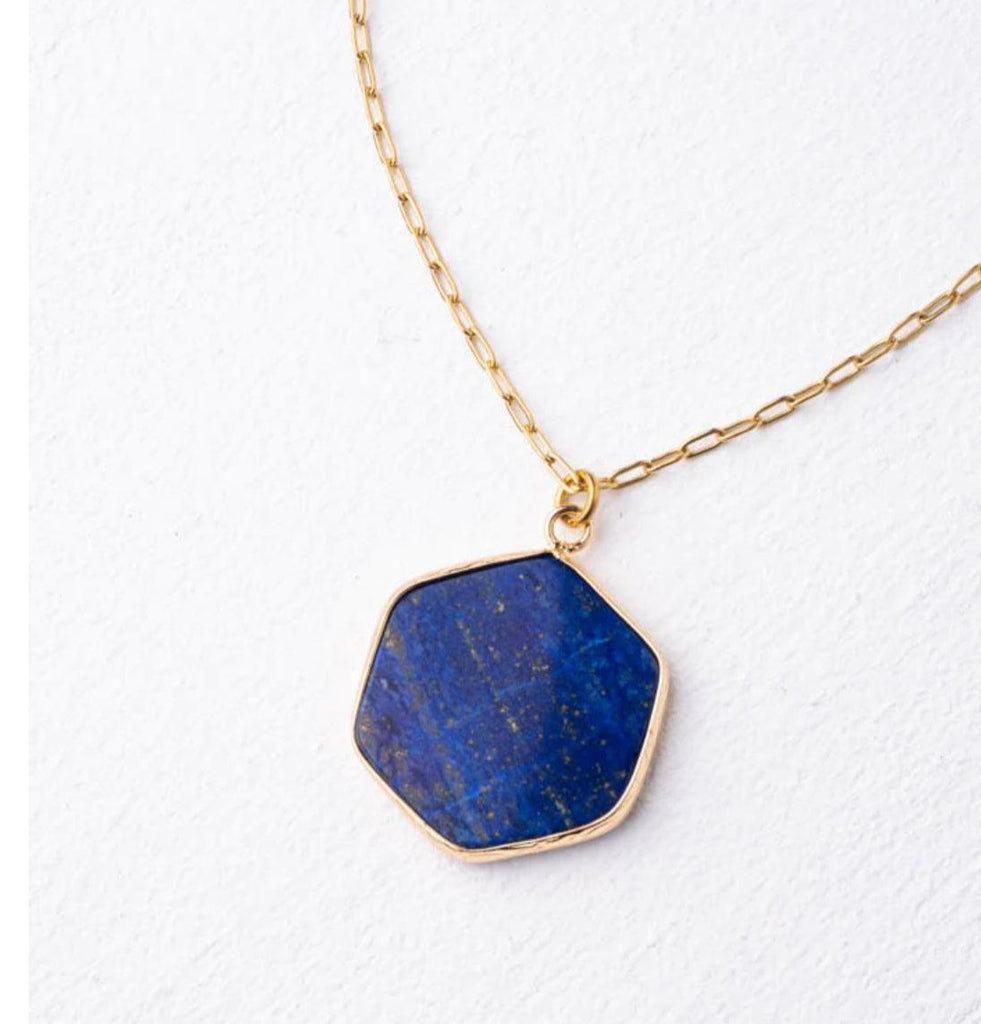 Blue Lapiz Hexagon Pendant Necklace, Give freedom & careers to exploited women!