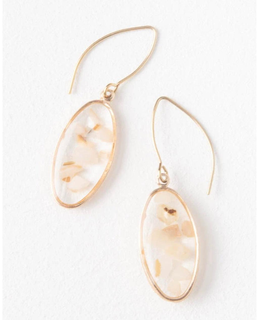 Mother of Pearl Gold Dangle Earrings, Give freedom to exploited girls & women!