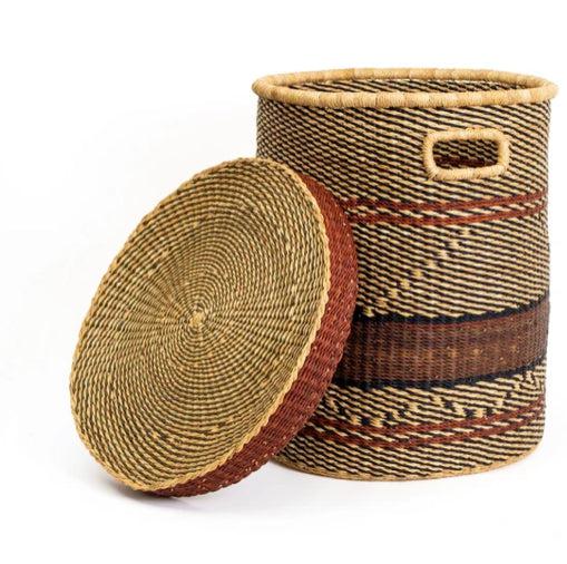 Handwoven 20" Decorative Hamper Storage Basket, Fair Trade, Ghana