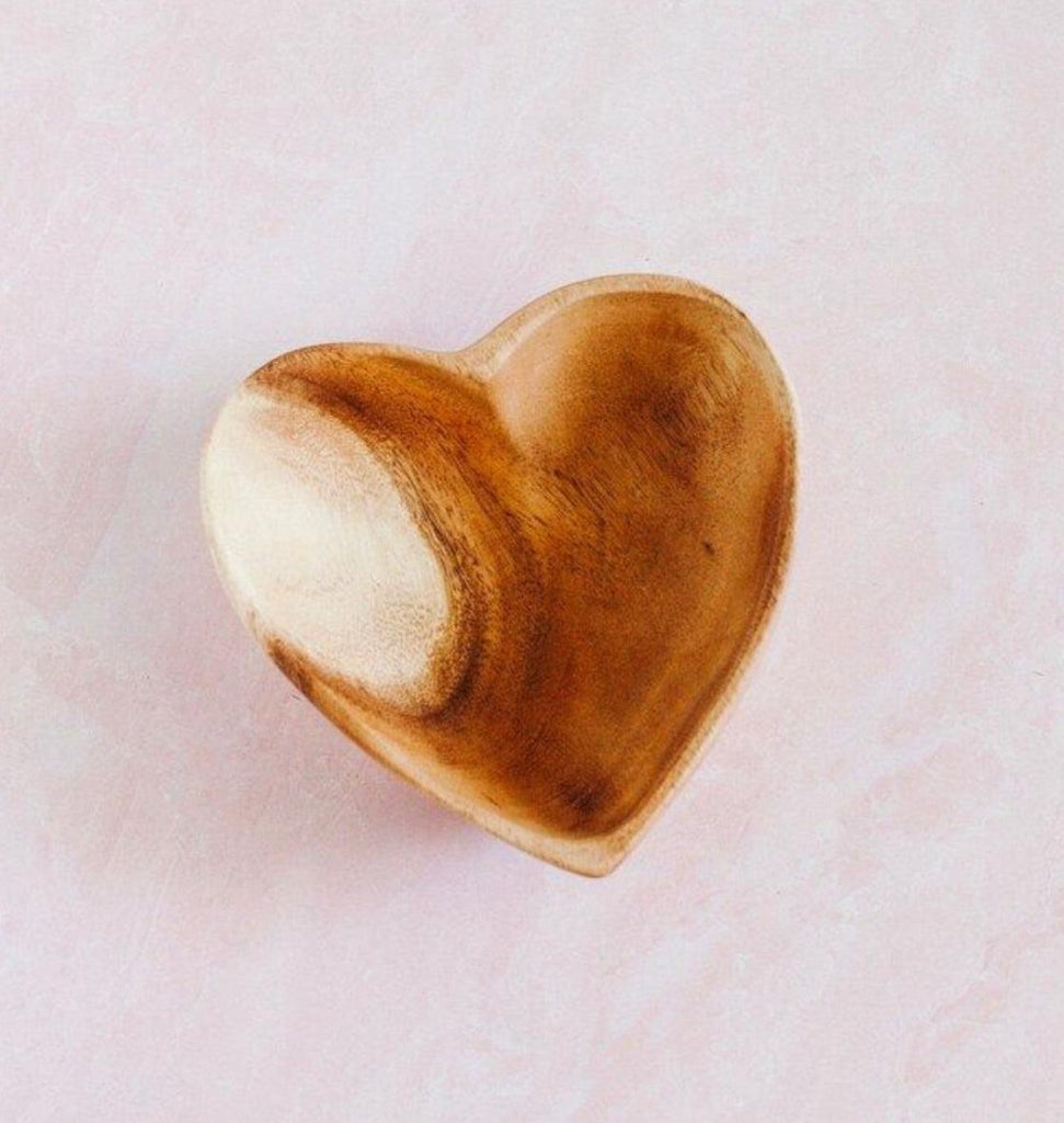 Set of 2 - 6.5” Acacia Wood Heart Snack and Jewelry Bowls, Fair Trade & Sustainably Harvested