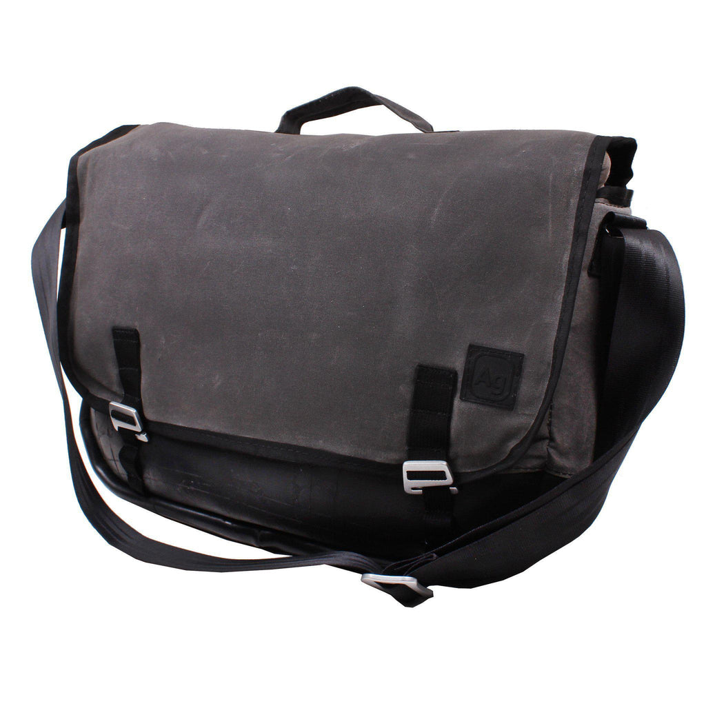 Upcycled Messenger Bag- Waxed Canvas/Bicycle inner tubes-Made in USA- Saves Landfill Space!