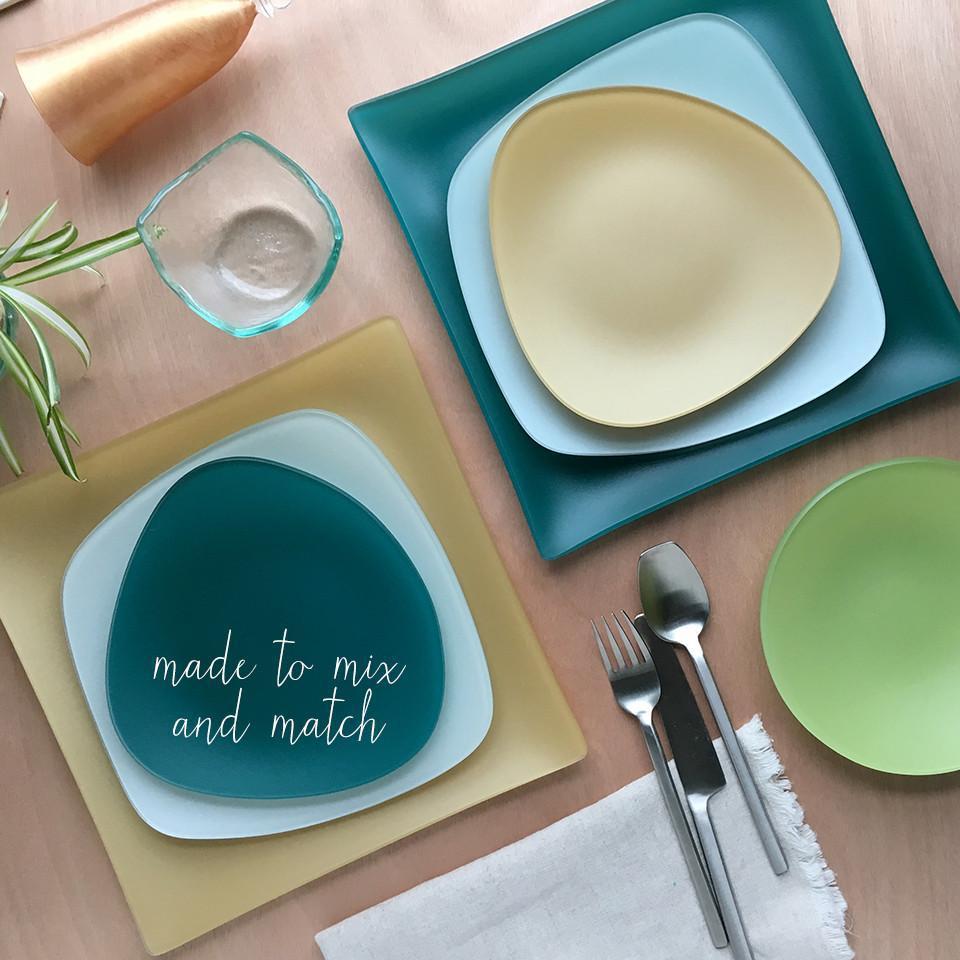 3 Piece SeaGlass Place setting-Recycled Glass, Made in USA, Lead and Cadmium Free- Eco-Friendly - Give Back Goods