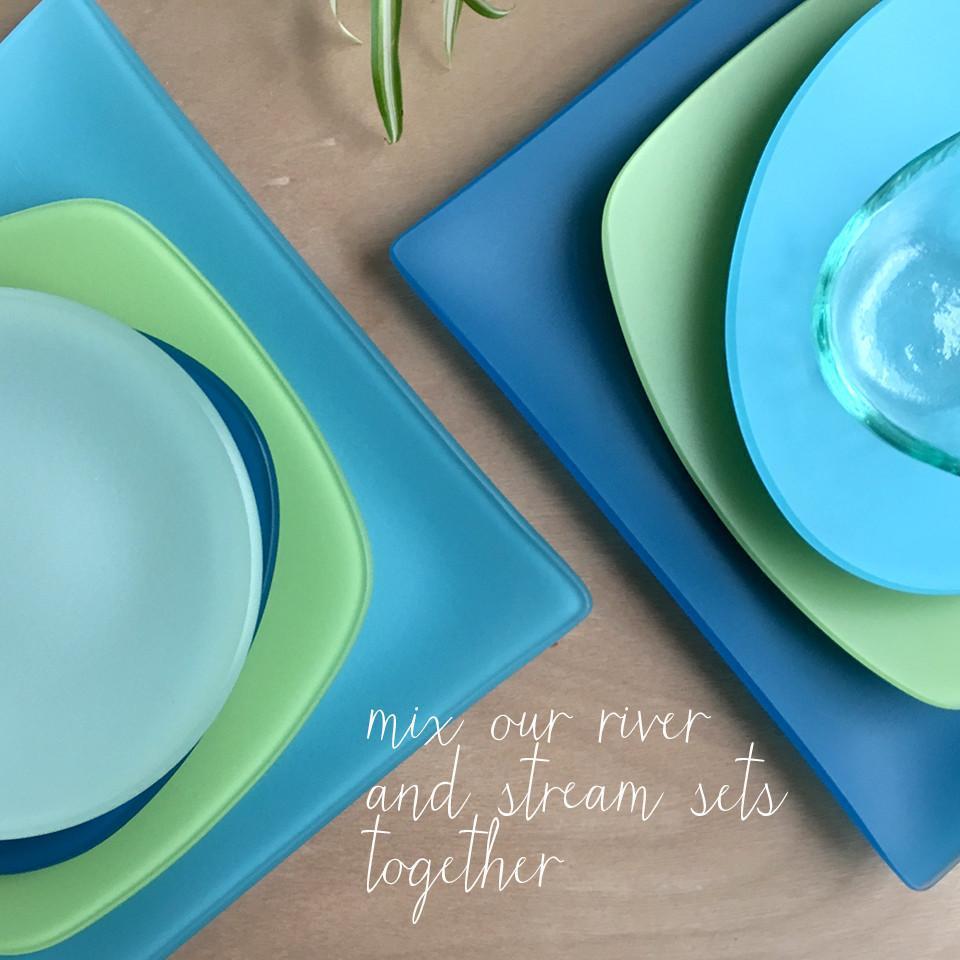 Set of 3- Recycled SeaGlass Place Setting- River Collection- Made in the USA- Lead and Cadmium Free - Give Back Goods