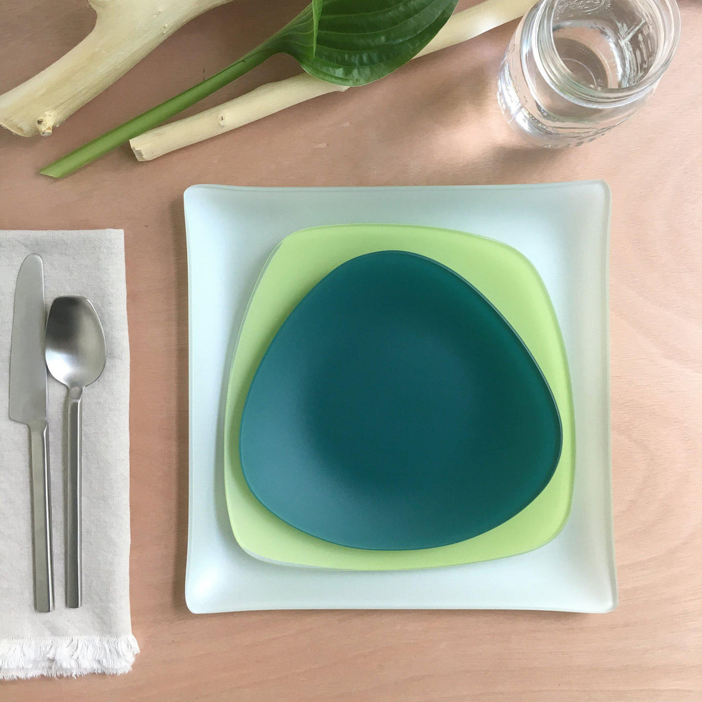 Set of 3- Recycled SeaGlass Place Setting- Spring Collection- Made in the USA- Lead and Cadmium Free - Give Back Goods